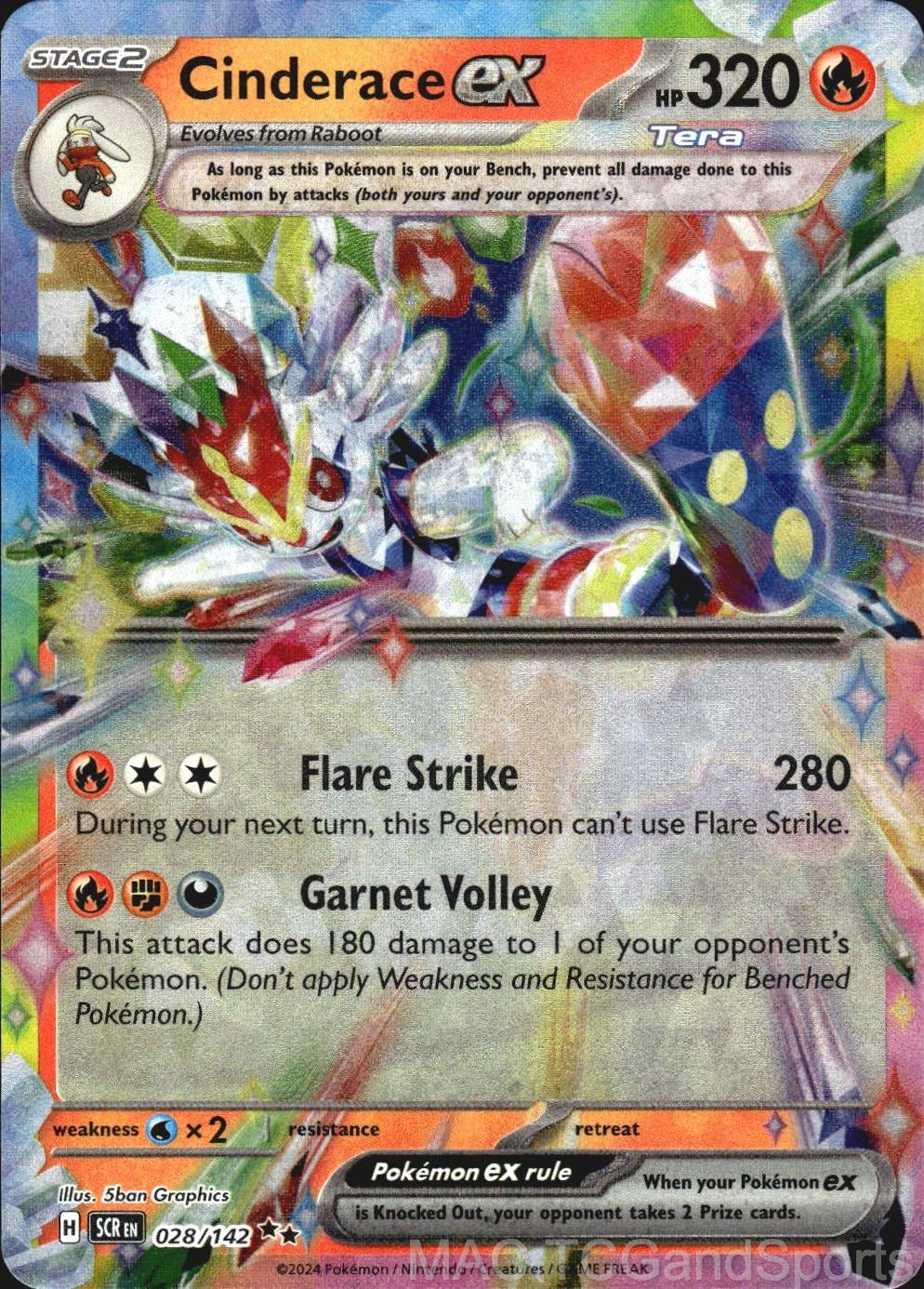 Cinderace ex 028/142 Holo Stellar Crown Pokemon TCG NM