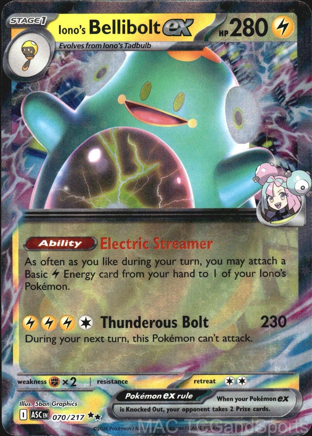 Iono's Bellibolt ex 070/217 Holo Ascended Heroes Pokemon TCG NM
