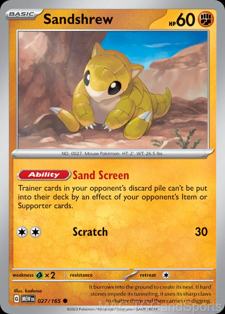 Sandshrew 027/165 Reverse Holo
