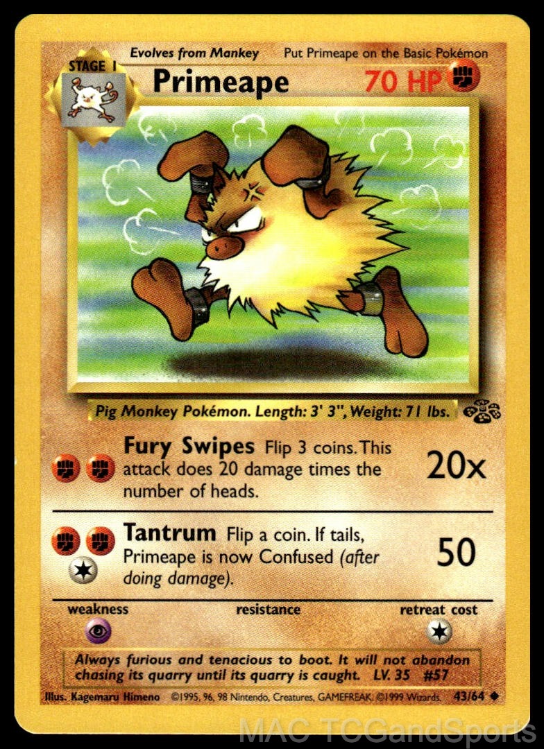 Primeape 43/64 Unlimited Jungle Pokemon TCG LP