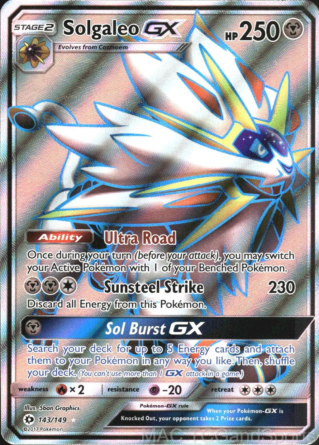 Solgaleo GX (Full Art) 143/149 Holo SM Base Set Pokemon TCG NM