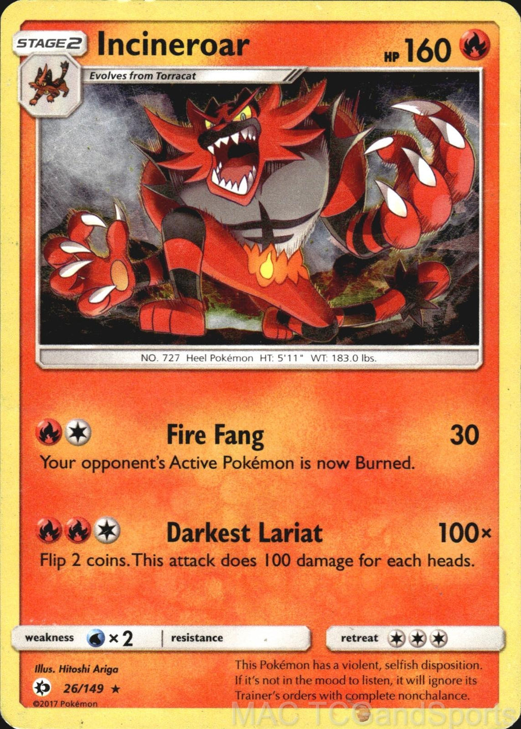 Incineroar (Cracked Ice Holo) 26/149 Deck Exclusives Pokemon TCG LP
