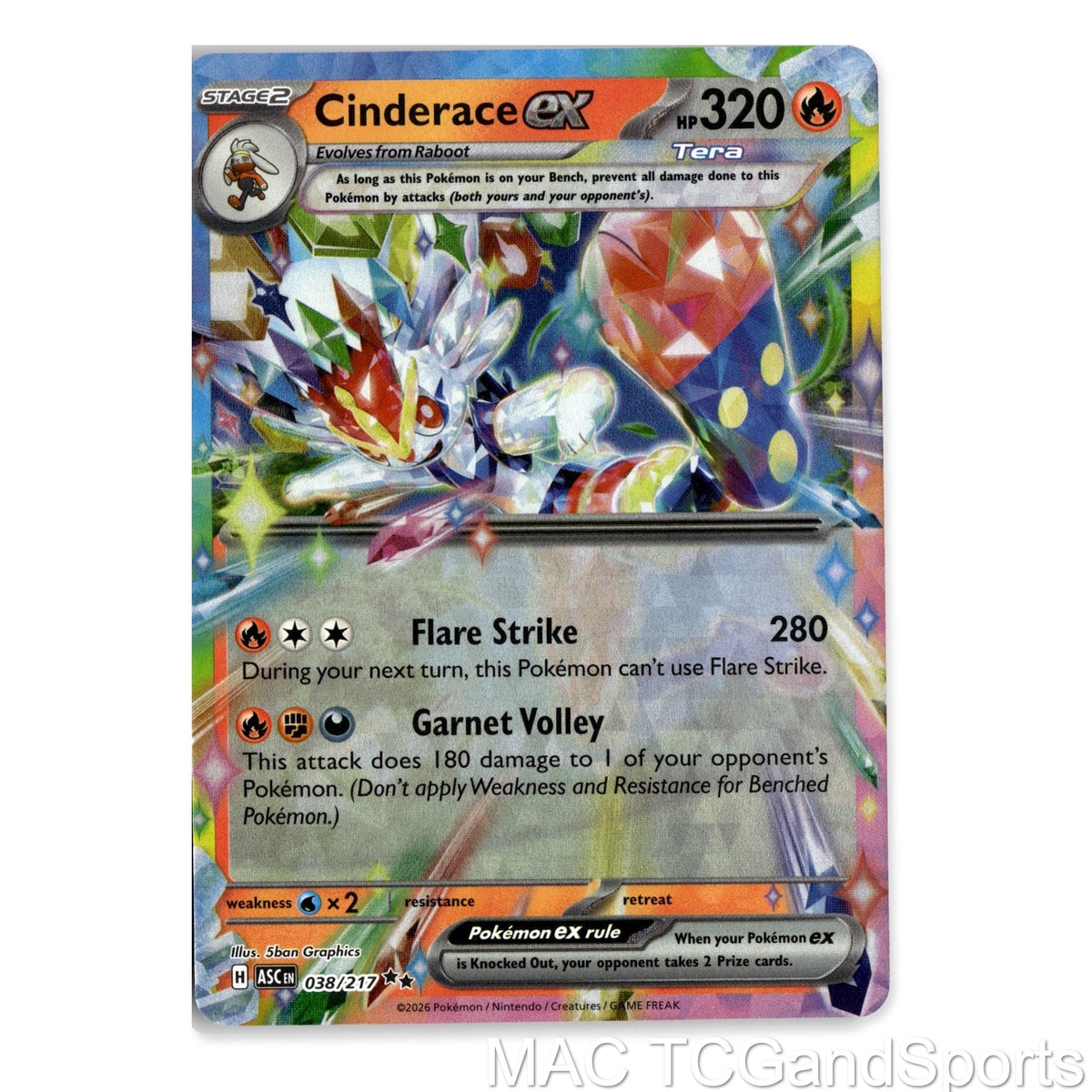Cinderace ex 038/217 Holo Ascended Heroes Pokemon TCG NM