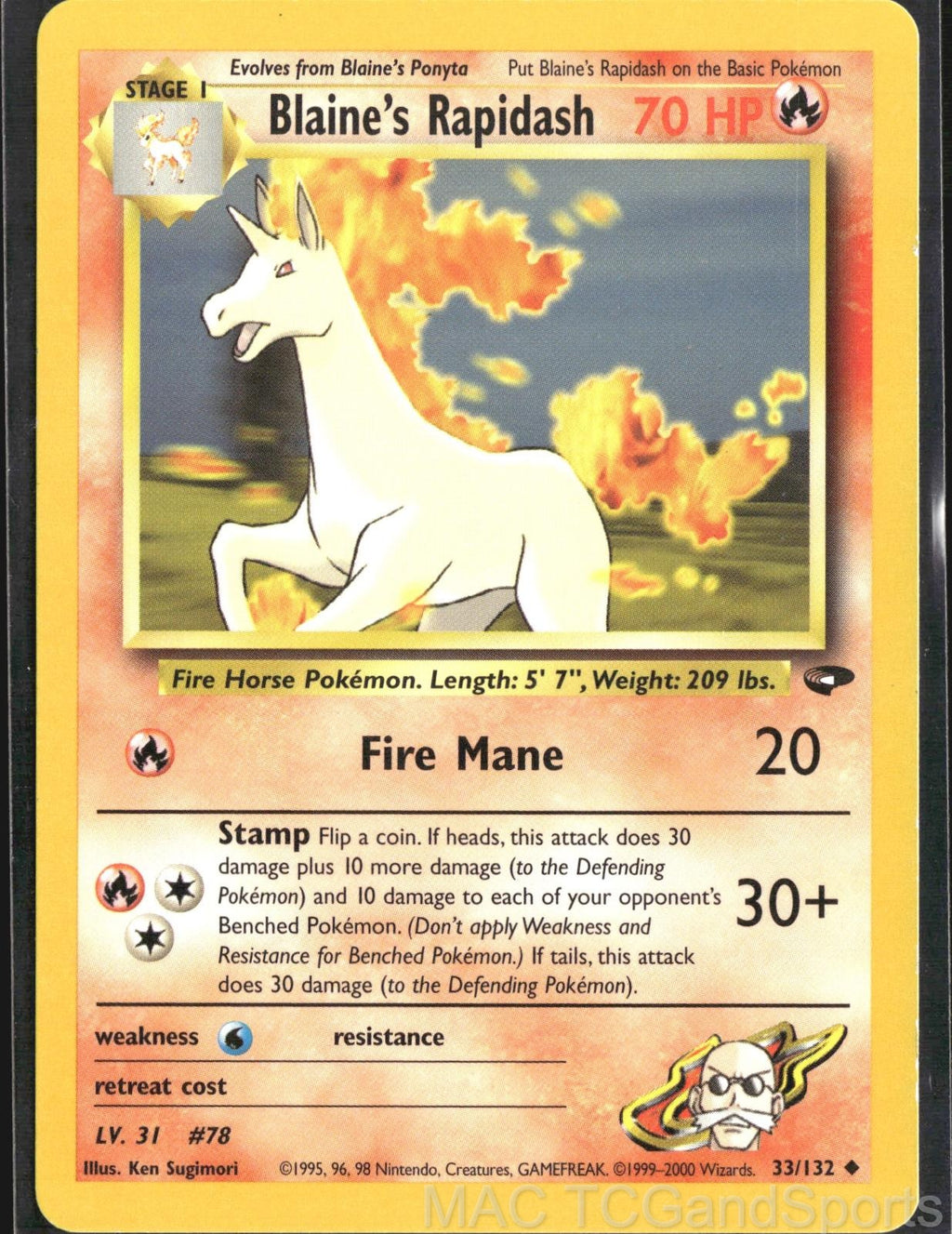 Blaine's Rapidash 33/132 Unlimited Gym Challenge Pokemon TCG LP