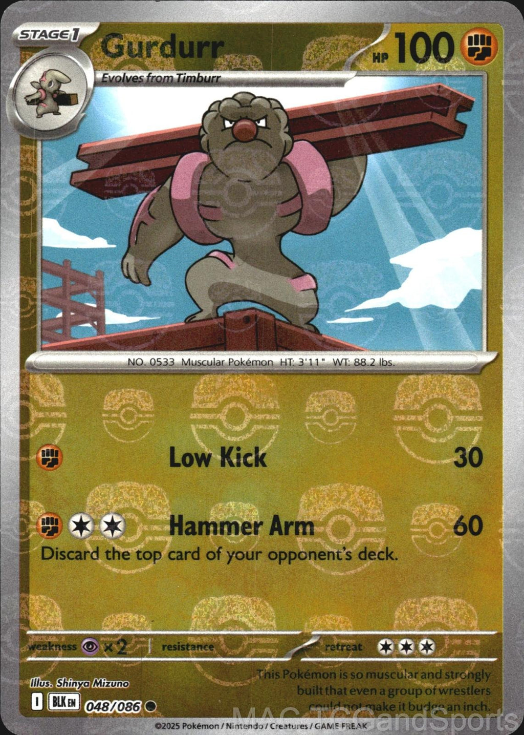 Gurdurr (Master Ball Pattern) 048/086 Holo Black Bolt Pokemon TCG NM